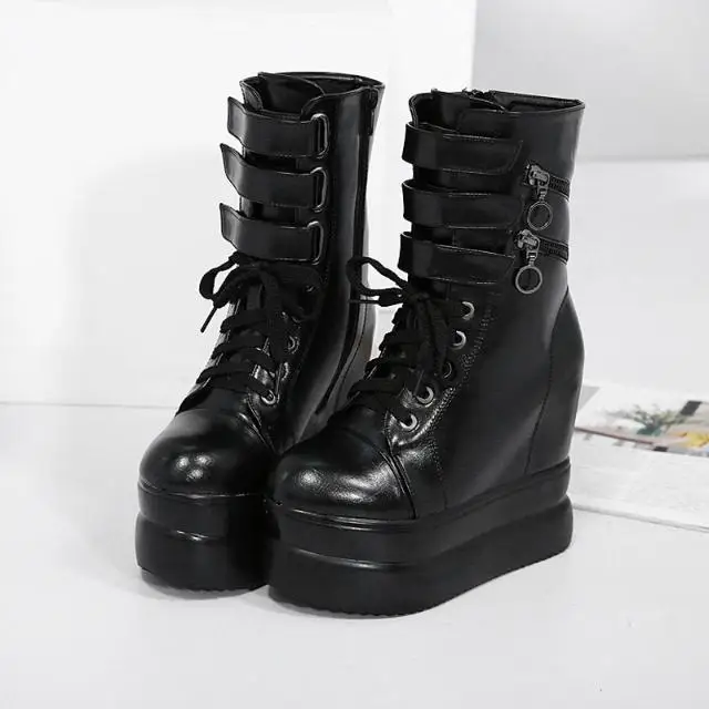 

2020 autumn/winter 13CM slope heeled women's high-heeled thick-bottomed waterproof table muffin inside super heel Martin boots