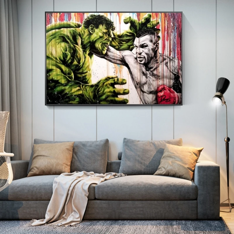 Художественные граффити Marvel супергерой боксеры против Халка Тайсон холст