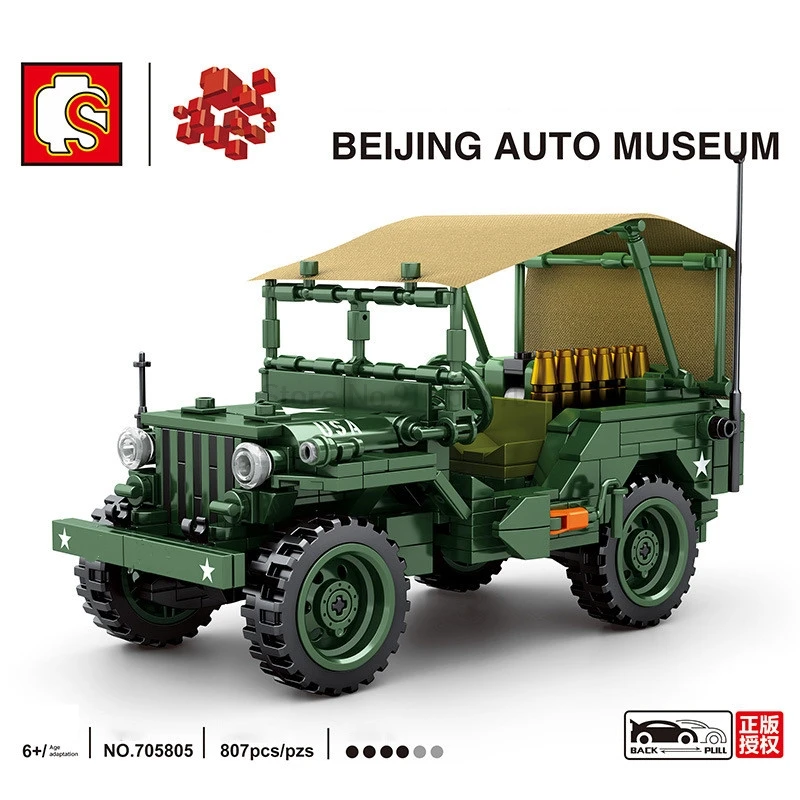 

SEMBO Military Series Willys MB Jeeped SUV Cars M38 Gun Auto Model Assemblage Building Blocks Bricks Kits Toys For Boys Gifts