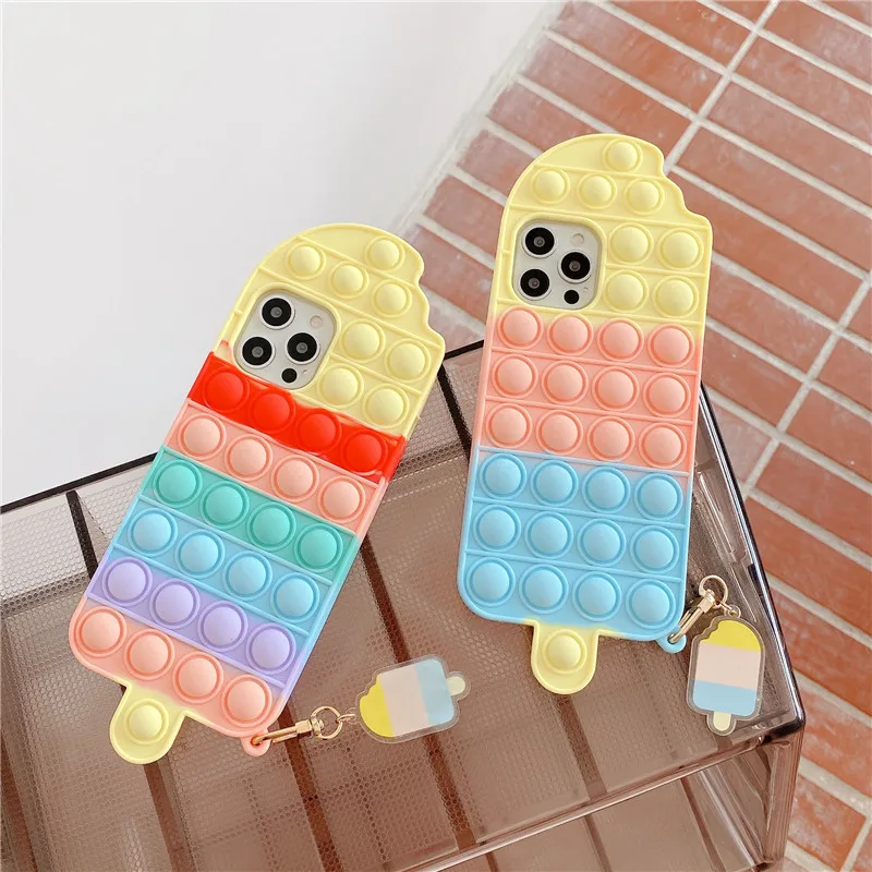 

Cute fun Bubble Phone Case For iphone 12 11 pro max xs max xr x 7 8 6 plus SE20 Ice cream Silicone Rainbow Cover Reliver Stress