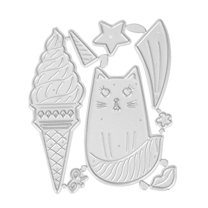 Металлические трафареты с изображением мороженого кота для рукоделия