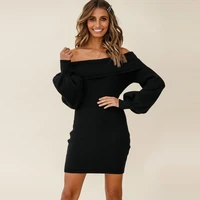 fashion knitted sweater short dresses for women autumn winter slim off shoulder dress female sexy strapless party club dresses