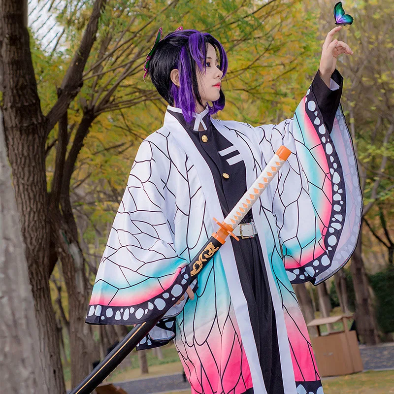 Аниме Devil's Blade Demon Slayer косплей костюм Kimetsu No Yaiba Kochou Shinobu женская одежда кимоно
