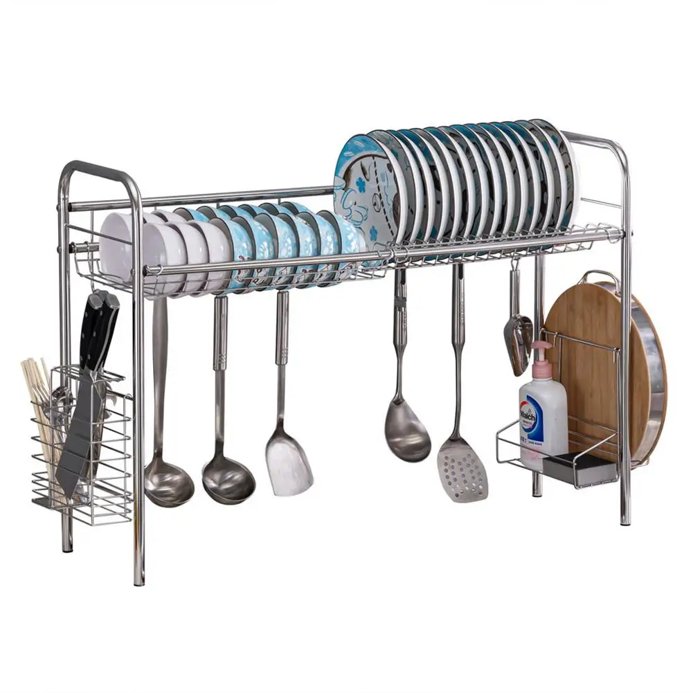 

Single Layer Bowl Rack Shelf Dish Drainer 90cm Inner Length Kitchen Organizer