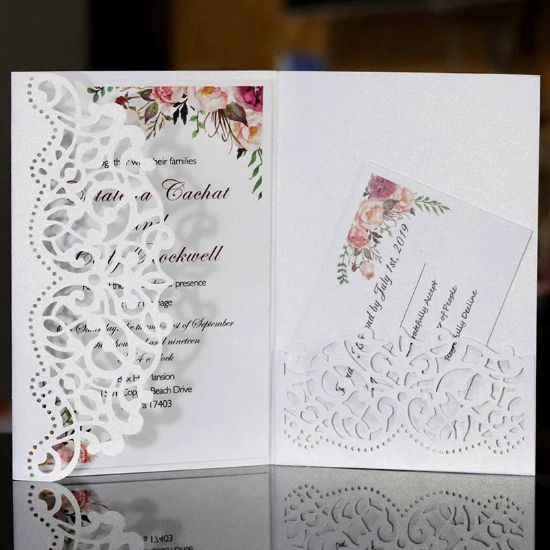 50pcs Hollow Elegant Laser Cut Wedding Invitation Card Greeting Customize Business With RSVP Party Decoration | Дом и сад