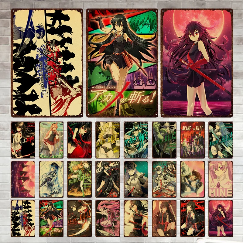 

Японский классический аниме плакат Akame Ga Kill, оловянный вывеска металлическая пластина плакат для украшения спальни, бара, винтажный декорат...