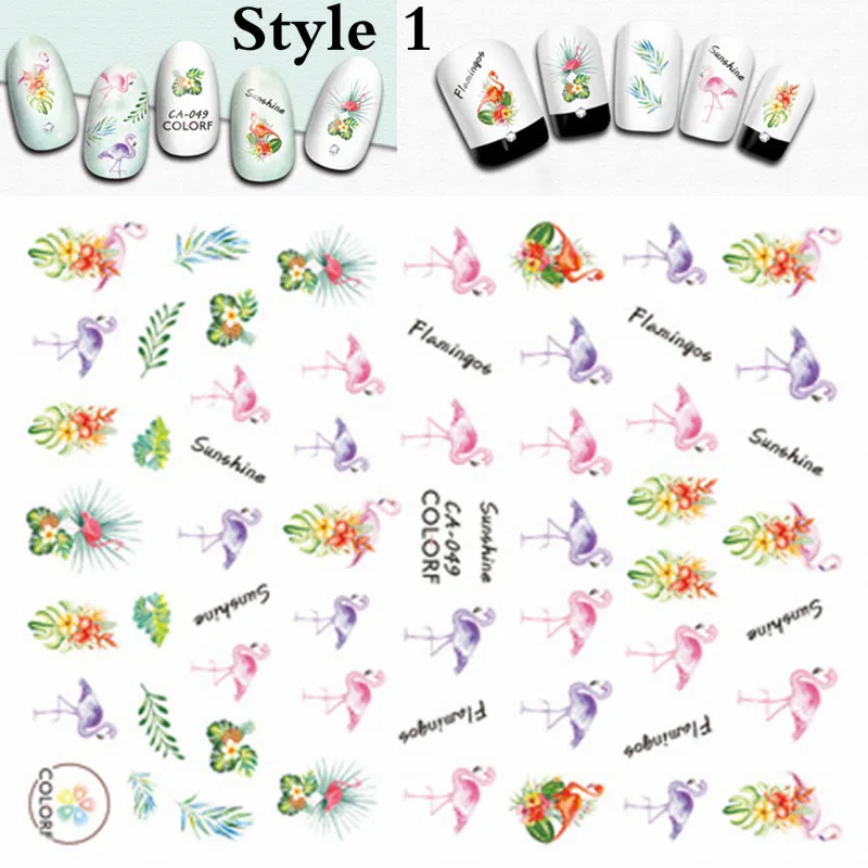 Летний стиль пляж русалка Пальма 3D дизайн ногтей Стикеры обертывания Фламинго