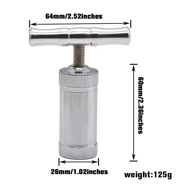 Pump Shape Metal Tobacco Grinder Silver Color Metal Aluminum Tobacco Pollen Press T-shape Metal Smoke Pressure Device Compresser