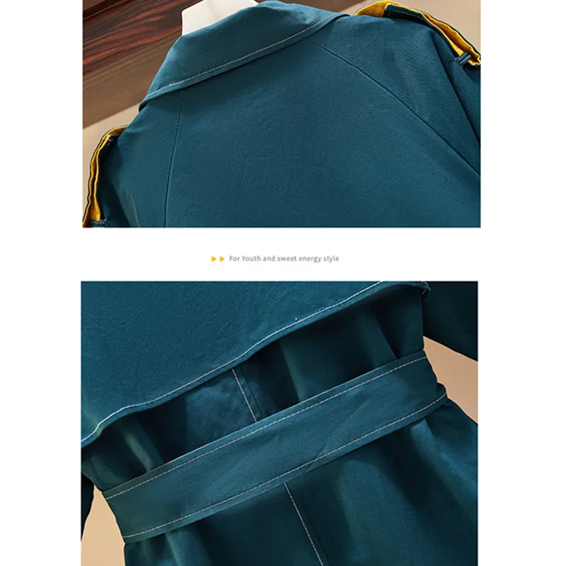 

2021 Winter Casual Dark Green Trench Coat For Women Long Sleeve Loose Double Breasted Trench Long Windbreaker Female Outerwear