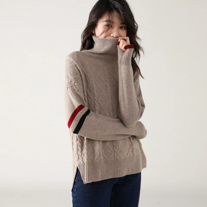 

Женская кашемировая водолазка, шерстяной свитер, пуловер с длинным рукавом, свободный женский серый трикотаж, Осень-зима 2020, бесплатная дос...