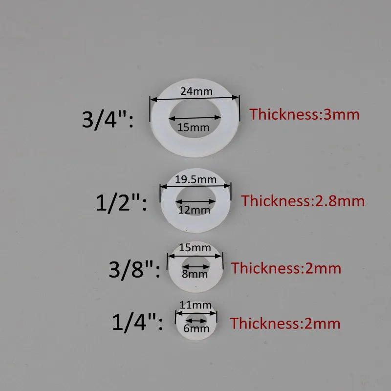 Плоское Силиконовое уплотнительное кольцо 20 шт. 1/4 дюйма 3/8 1/2 1 дюйм для шайбы