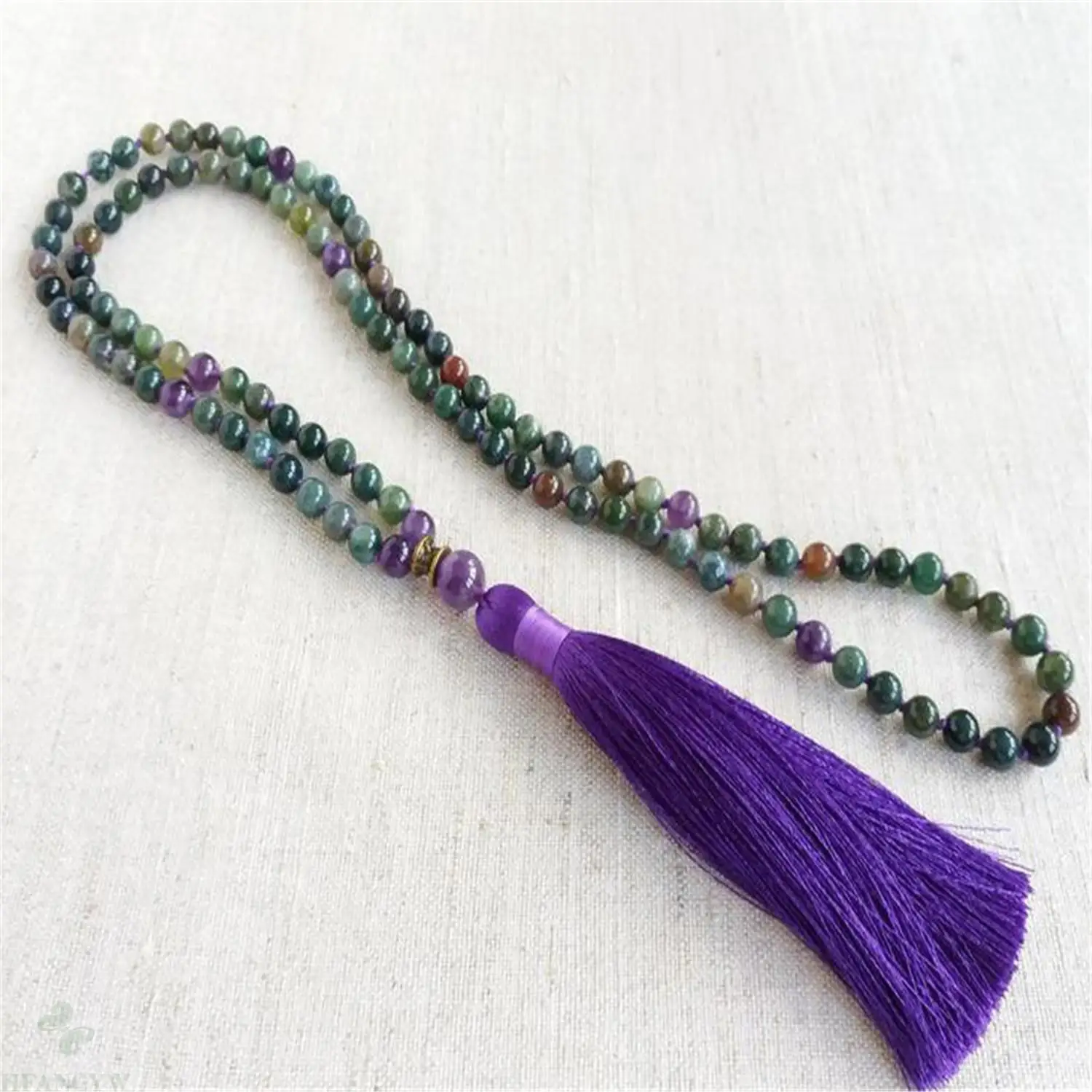 6 мм индийский агат драгоценный камень 108 бусин Mala кисточкой ожерелье Йога Япония