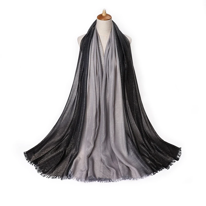 

Women 80*180cm Ombre Lurex Scarf Female Fashion Shiny Hijab Warp Hand-Painted Gradient Two-Color Rayon Short-Beard Long Shawl