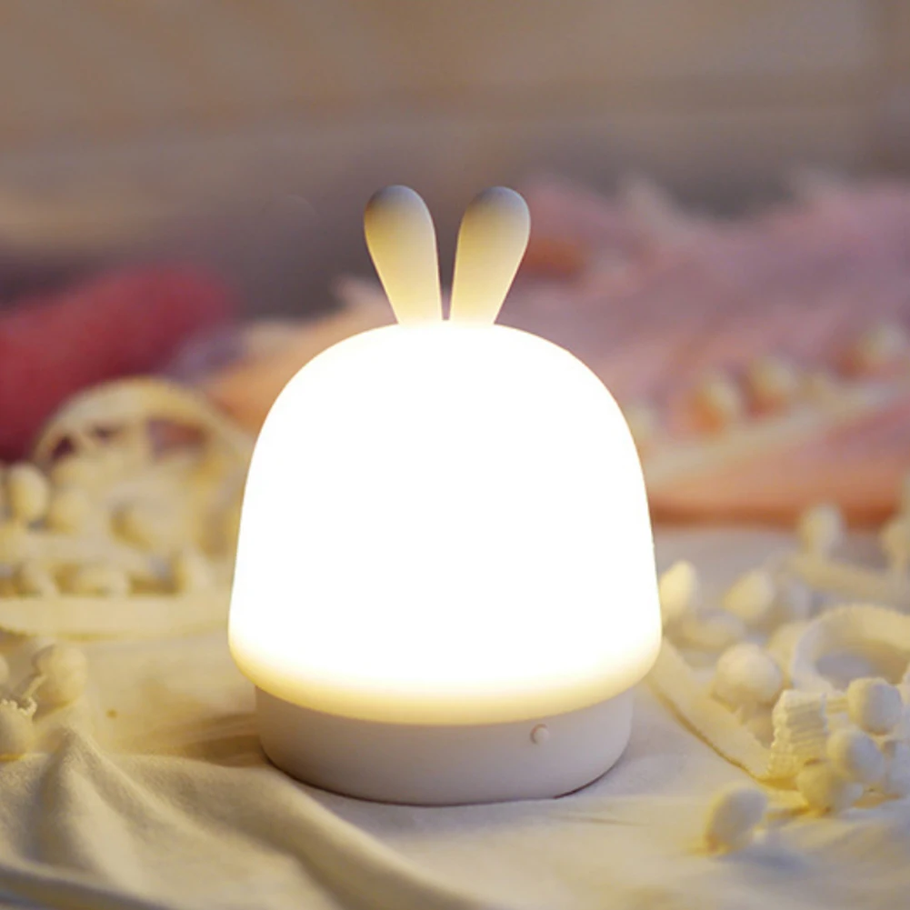 

LED Night Light Cute Rabbit USB Charging Hotel Battery Powered Soft Silicone Kids Gift Home Bedroom