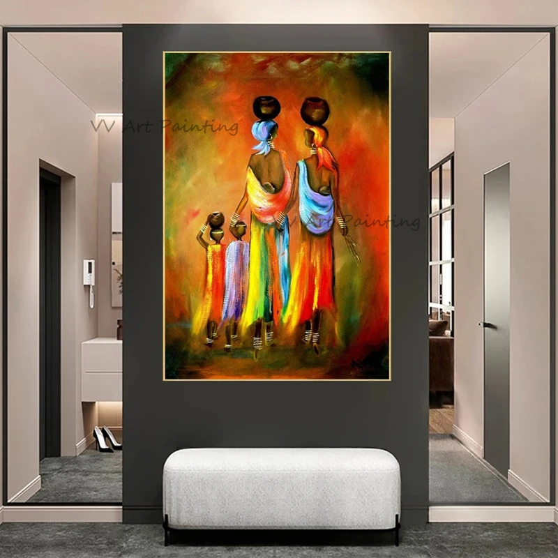 

The Latest Modern Handpainted Abstrat African Woman Oil Painting on Canvas Home Decor Figure Wall Art Picture For Living Room