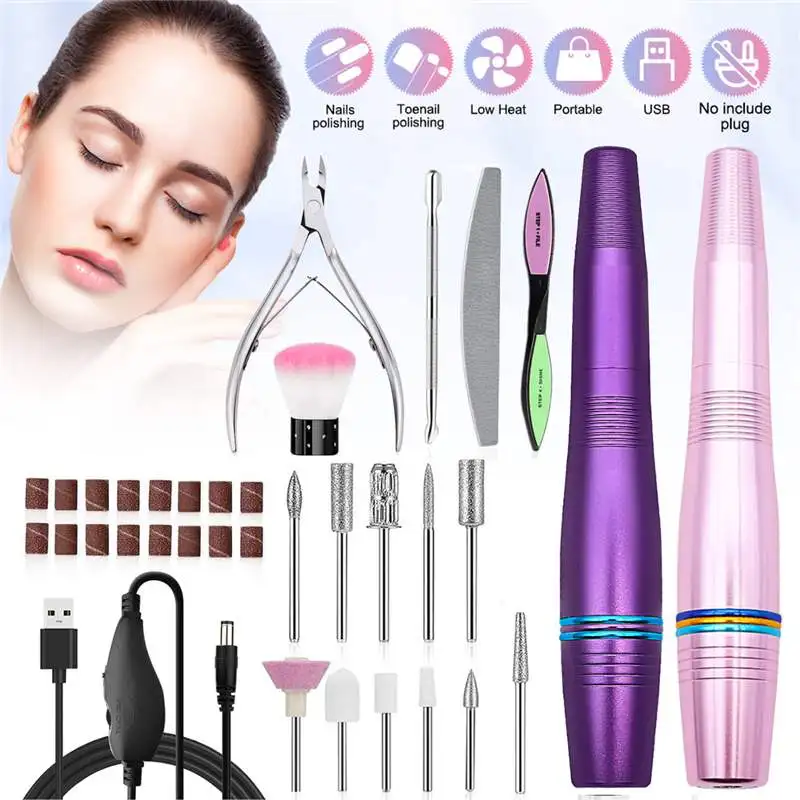 

Professional Electric Nail Drill Machine Set Purple Grinding Equipment Mill For Manicure Pedicure Nail Polishing Tool EU Gift