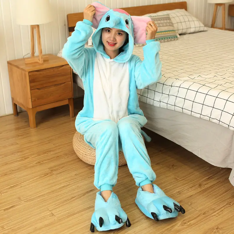 blue elephant Костюм для Хэллоуина для взрослых женщин, костюм слона, пижама, зимние вечерние пижамы с животными на Рождество, косплей, комбинезон, Пижама для женщин - Цвет: blue elephant