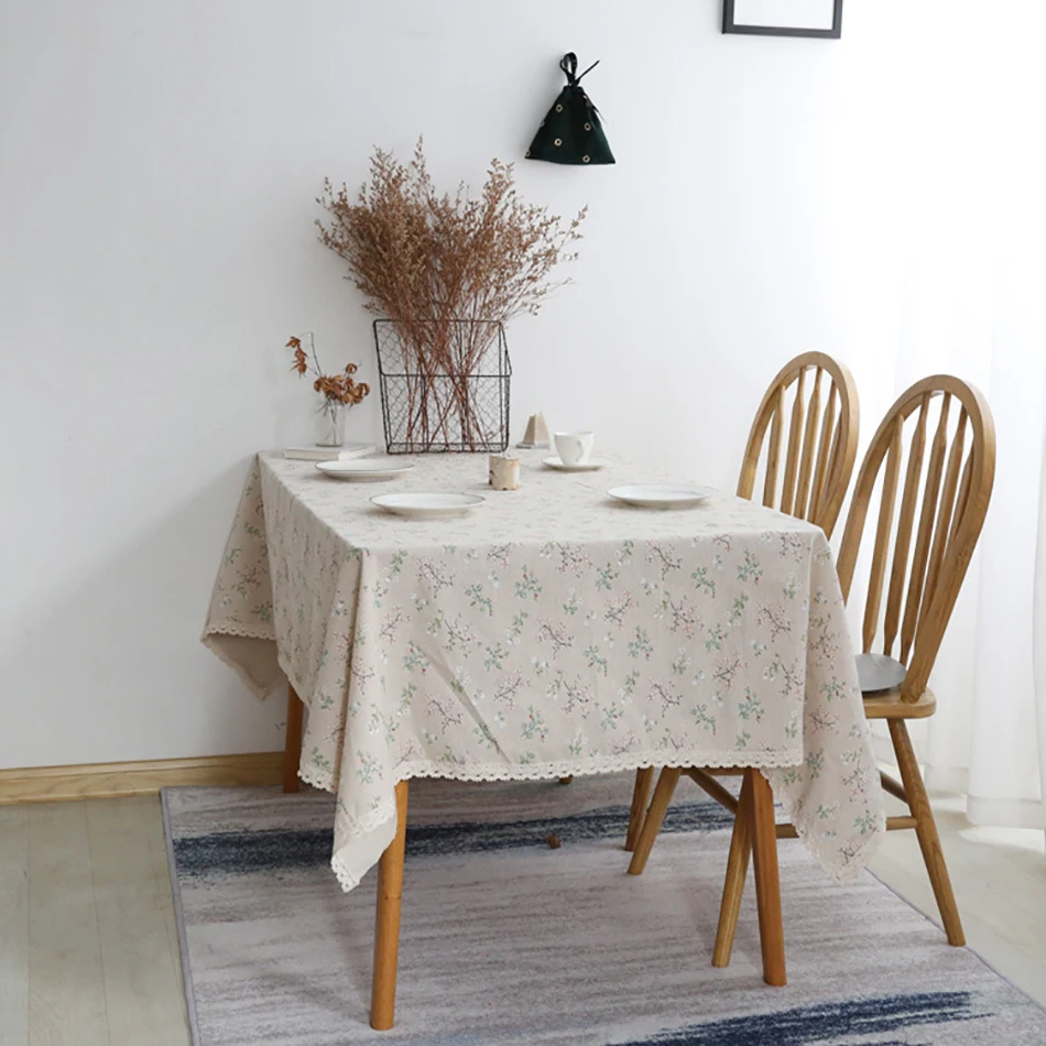 

Pastoral Flower Pattern Tablecloth, Rectangular Cotton Linen Lace Tablecloth, Tablecloth for Wedding /New Year Table Decoration