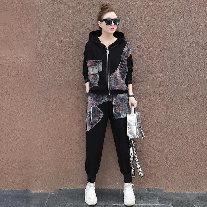 Спортивный костюм с капюшоном для женщин комплект из двух предметов джоггеры