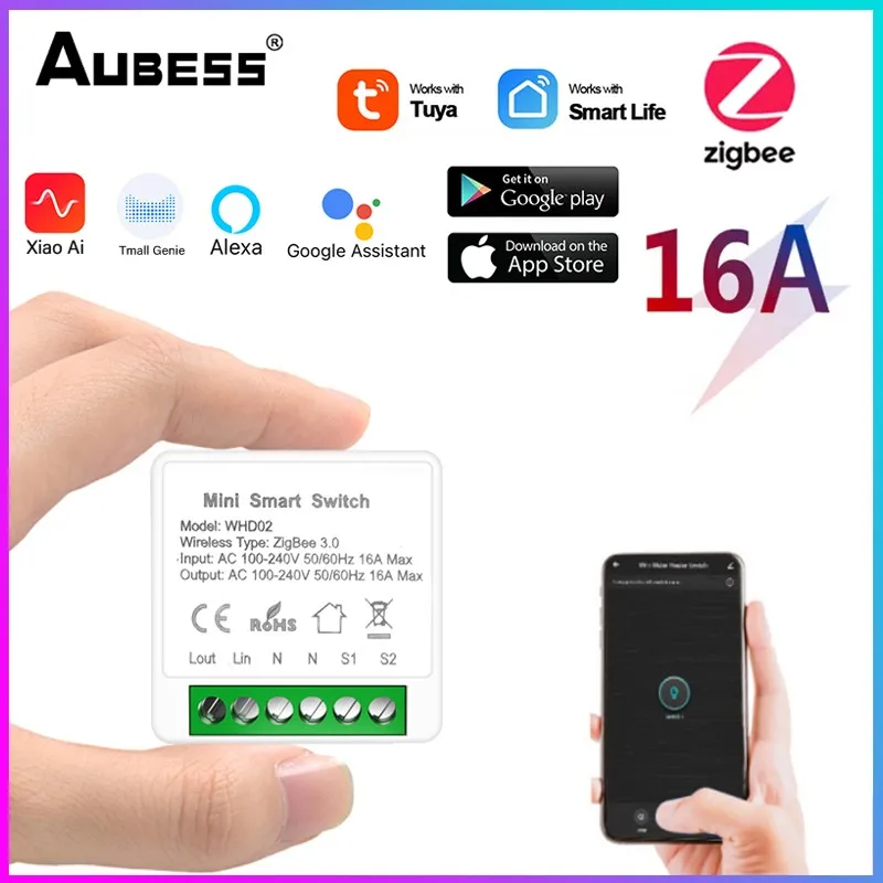 

Мини-модуль переключателя Aubess 16 А с поддержкой Alexa и Google Home