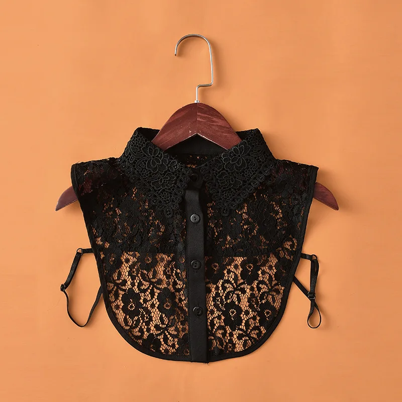

2021 Black White Fake Collar Shirt Women False Collars Embroidery Floral Lace Lapel Detachable Collars Half-Shirt Decorative
