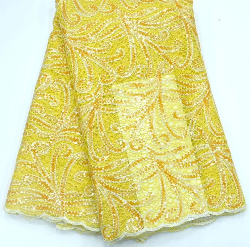 Yellow lace Великолепная Африканское свадебное платье кружевная ткань последняя Тюлевая кружевная ткань с блестками нигерийские вечерние платья ткань асоби кружева - Цвет: Yellow lace