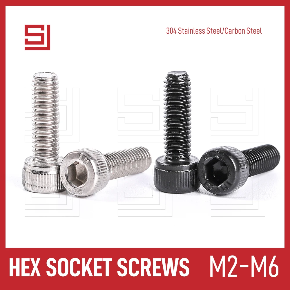 

SJ Machine Allen Hex Screws M2 M2.5 M3 M4 M5 M6 Hexagon Socket Bolt Screw 304 Stainless Steel 12.9 Grade Black 5/50 Pcs 3-50mm