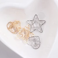 diy earring accessories pure copper plated 18k real gold color zircon love pentagonal earrings pendant materials