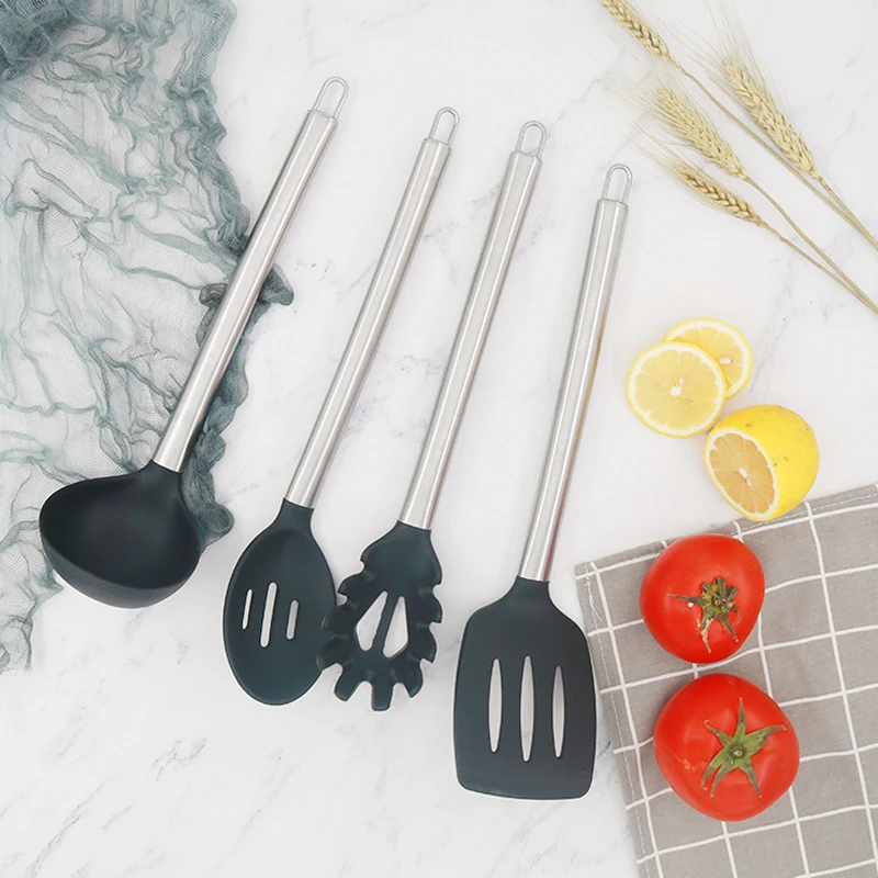 

Cooking Kitchen Utensils 8-PCS Cooking Set Stainless Steel & Silicone Ladle Spatulas Tongs Non-Stick kitchenware Kitchen Tools