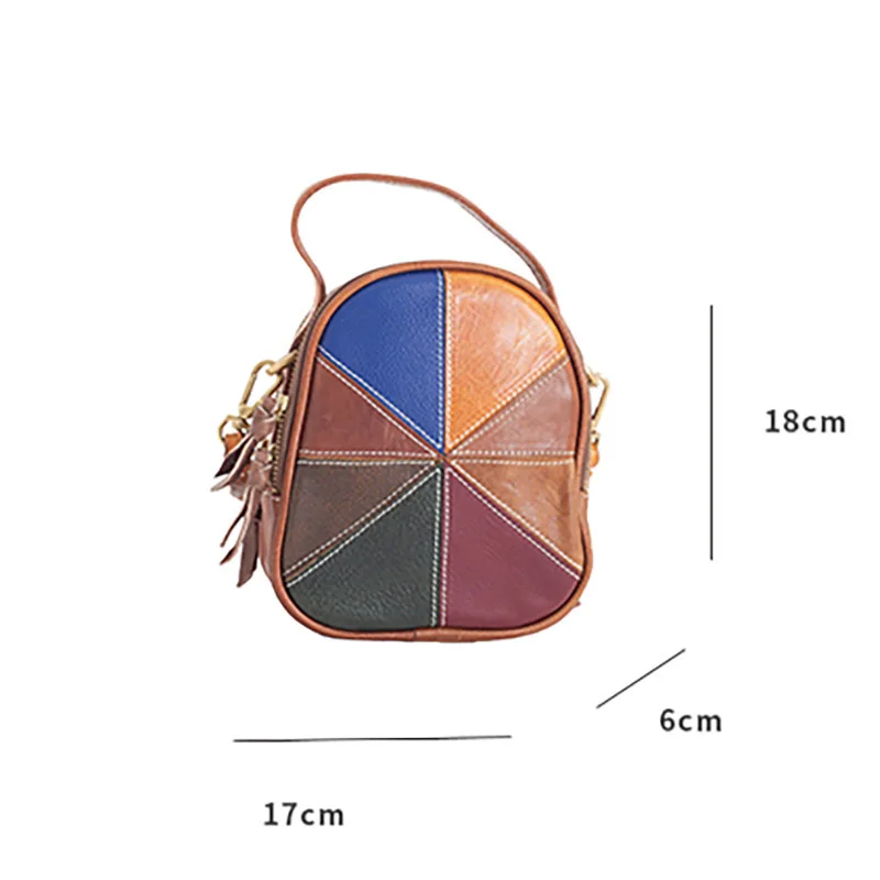 

EUMOAN Handmade head-layer contrast color women's bag, large multi-layer handbag, one-shoulder rainbow bag