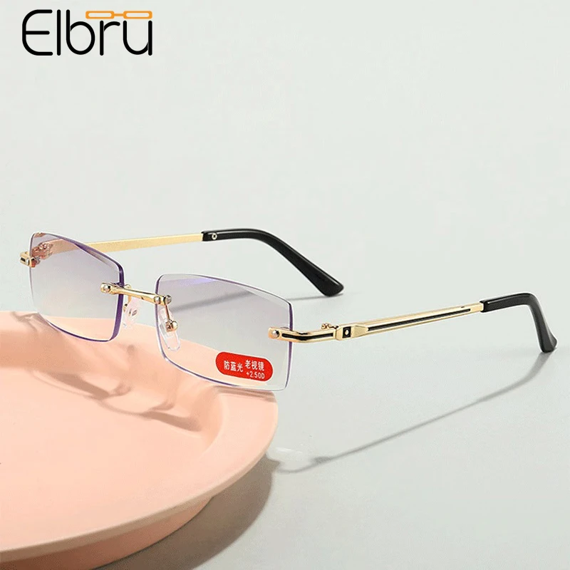 

Elbru Retro Frameless Anti-blue Ray Reading Glasses Hot Fashion Square Clear Presbyopic Glasses Unisex With Degree +1.0 to +4.0