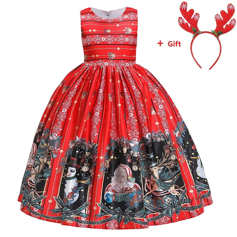 2PCS Free Tire Christmas Dress For Girls Costume Long Dresses Princess Children Party 4 5 6 7 8 9 10 Year | Детская одежда и обувь