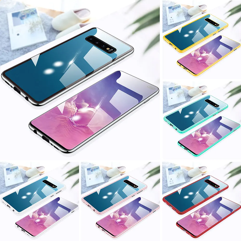 Магнитный адсорбционный чехол ярких цветов для samsung S8 S9 S10 Plus, чехол из закаленного стекла для samsung Galaxy Note 8 9, Магнитный чехол