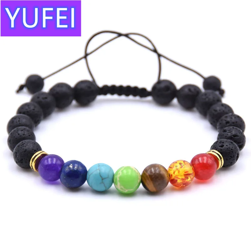 

7 Chakra Charms Lava Rock Bracelets For Men Women Essential Oils Diffuser Natural stone Beads Chain Fashion handmade Jewelry