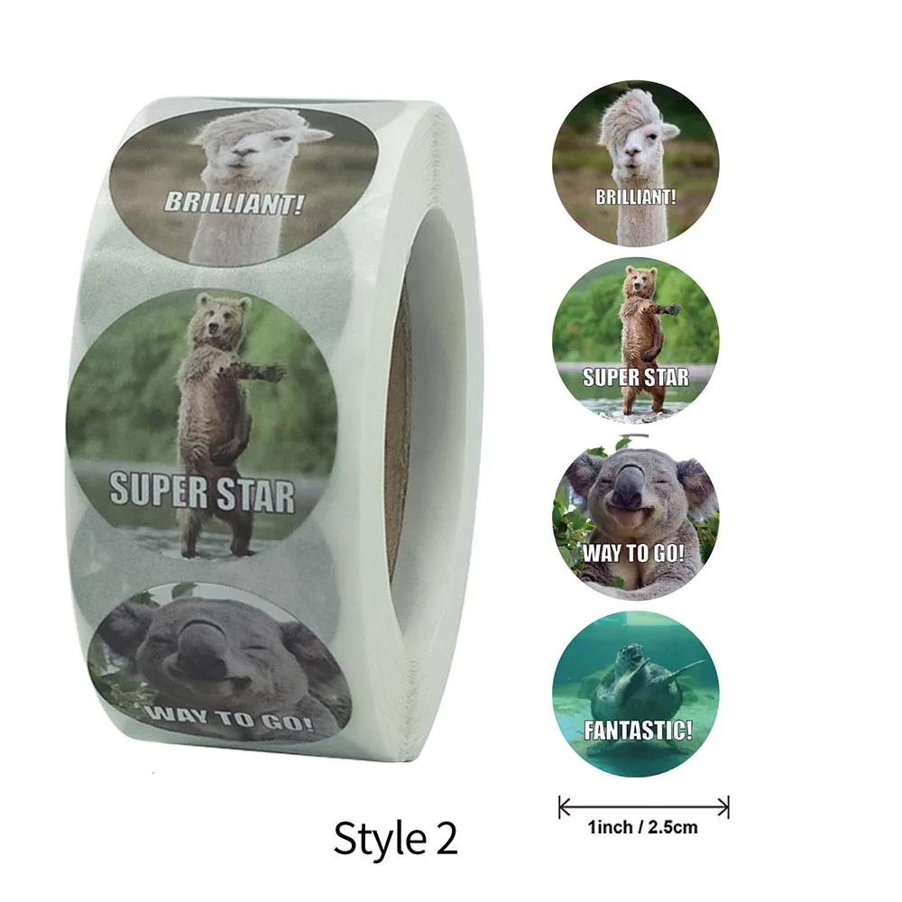 500 Pcs/roll 2.5 CM Reward Stickers for Teachers Fun Motivational & Incentive Kids Trendy Animal Meme Toys | Дом и сад