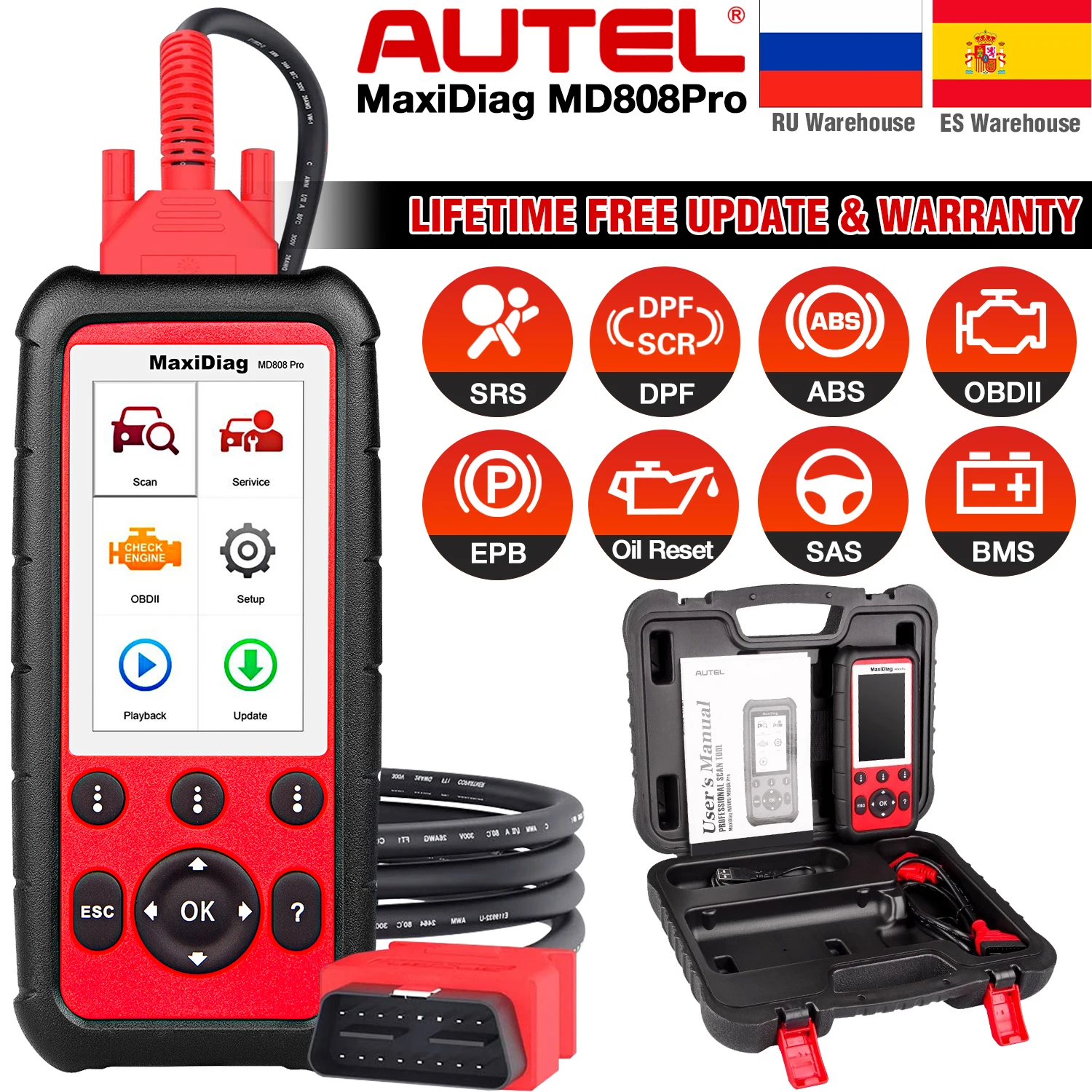 Autel MaxiDiag MD808 Pro All System SRS/ABS/Oil Reset OBD2 диагностический инструмент сканер кода