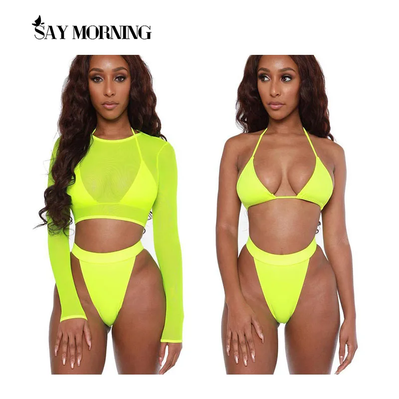 Женский купальник-бикини SAY MORNING неоновый желтый короткий топ пикантная пляжная