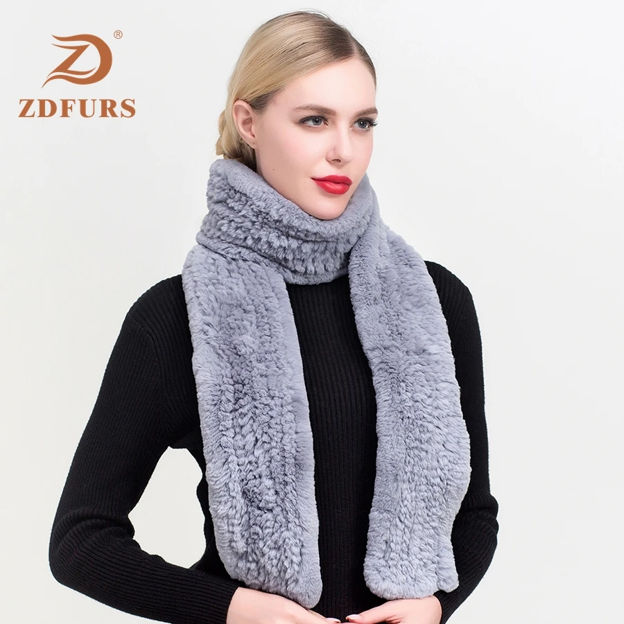 Женский Длинный шарф ZDFURS Настоящий мех кролика стильный из меха Рекс длинные