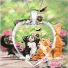 Милое модное ожерелье с подвеской в форме сердца с котом и цветком милое ожерелье с котом картиной маслом Изысканная Бижутерия Подарки на день рождения