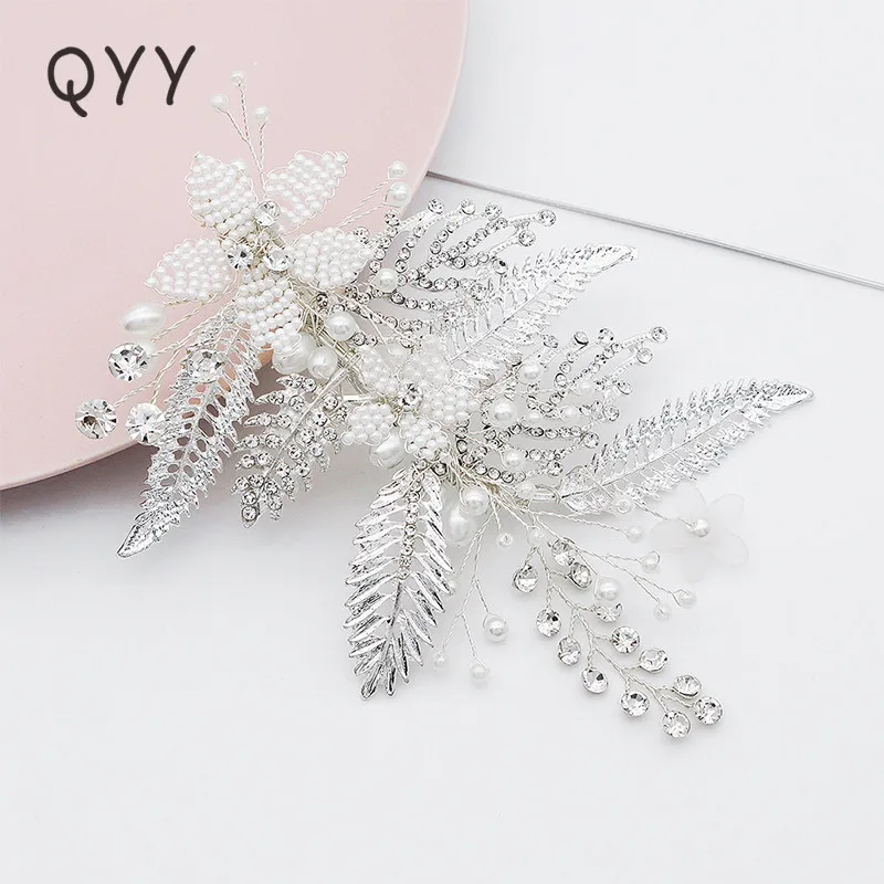 

QYY Fashion Newest Wedding Hair Clips Accessories Headpieces for Women Hairpins Austrian Crystal pearl Handmade Hairpin