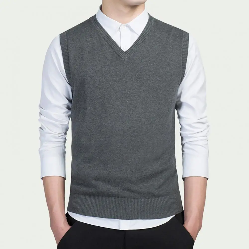 

Mens Sweaters Autumn Winter Solid Color Sleeveless V Neck Knitted Sweater Business Vest Male New Slim Cotton Casual Vests Tops