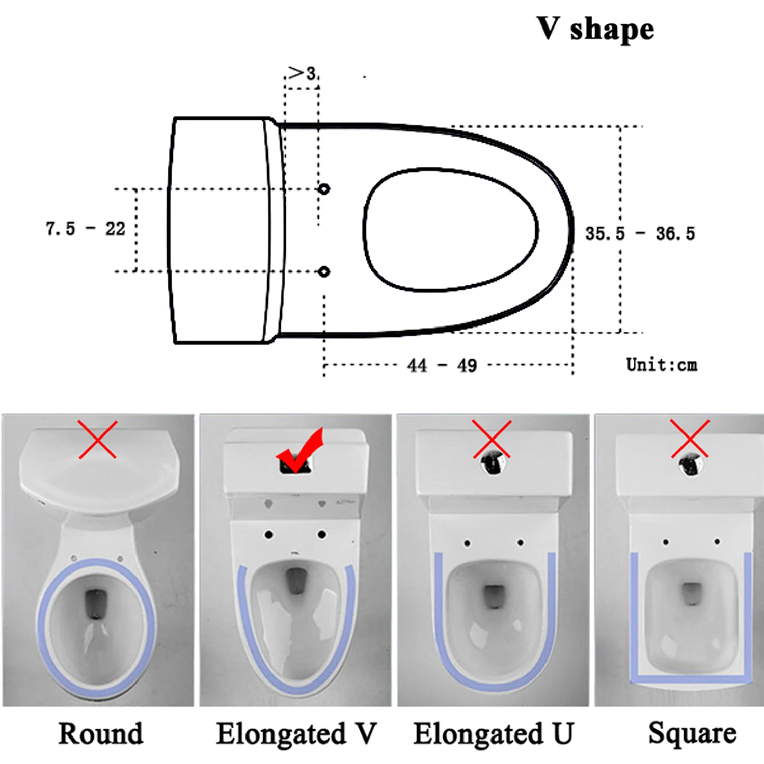 Сиденье унитаза с V образной керамической текстурой и мочевиной формальдегидом