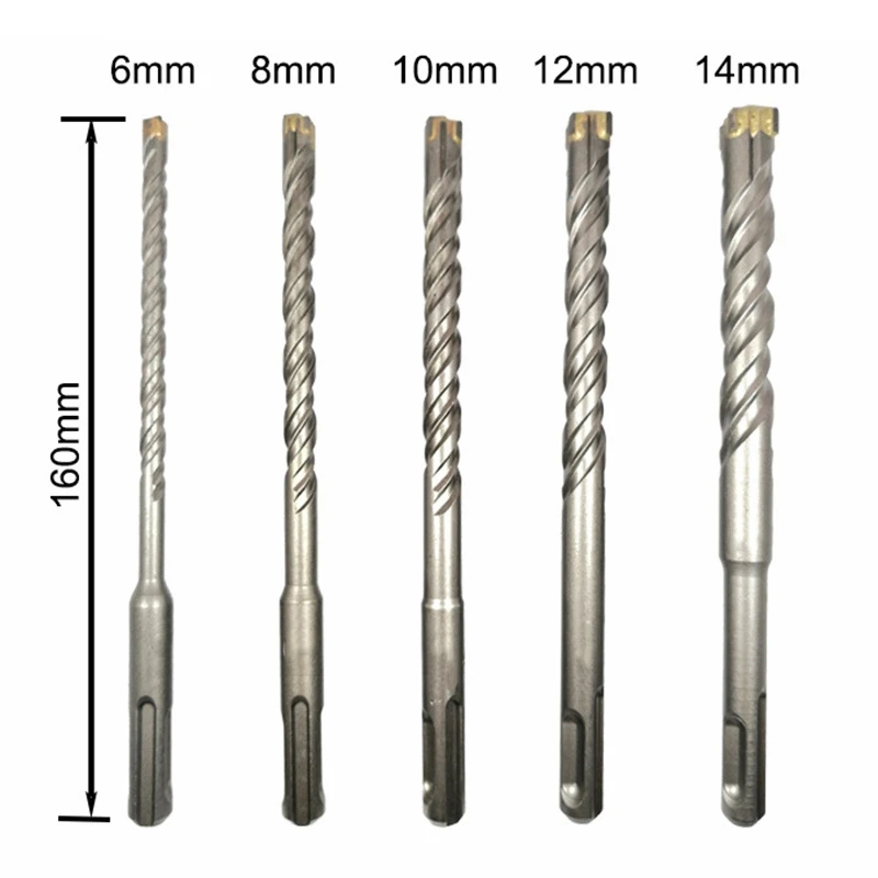 GTBL 5Pcs Electric Hammer SDS Plus Drill Bit Set Cross Tips 4 Cutters 160mm for Concrete Wall Brick Block Masonry Drilling Bits |