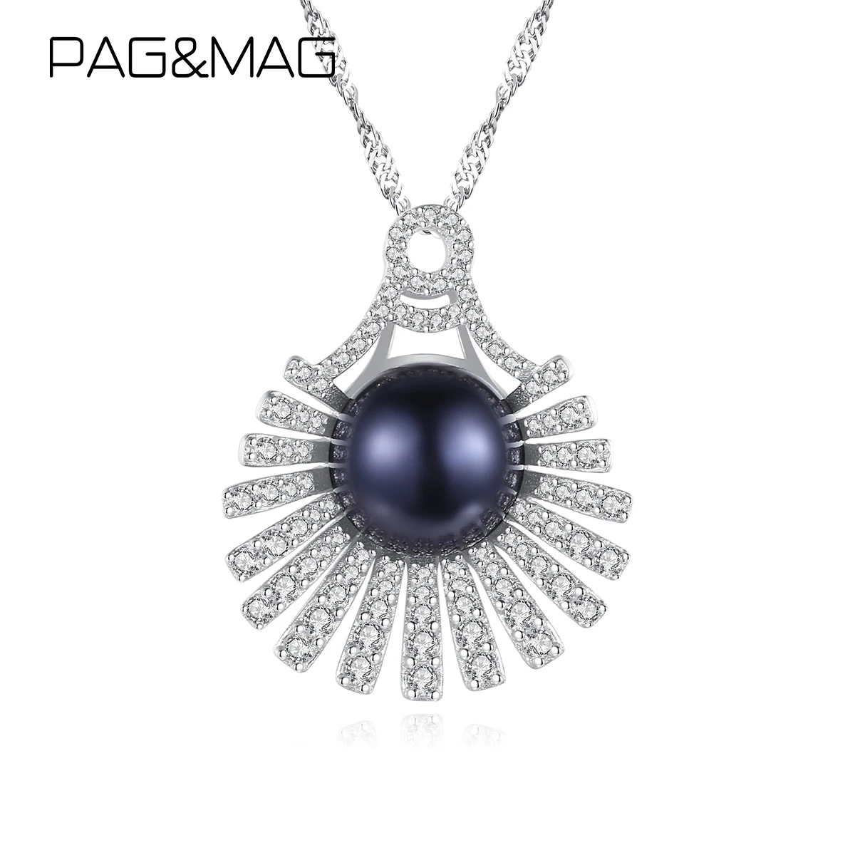 

PAG&MAG Cute Shell Shape With Black Natural Pearls 925 Sterling Silver Necklace Pendant For Women Girls Silver Fashion Jewelry