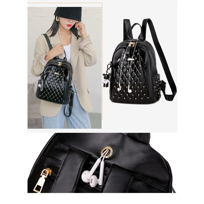 

Vintage Rivets Leather Backpack Women Fashion Genuine Design Travel Shoulder Bag Ladies Girls Gifts Bag Choose Color