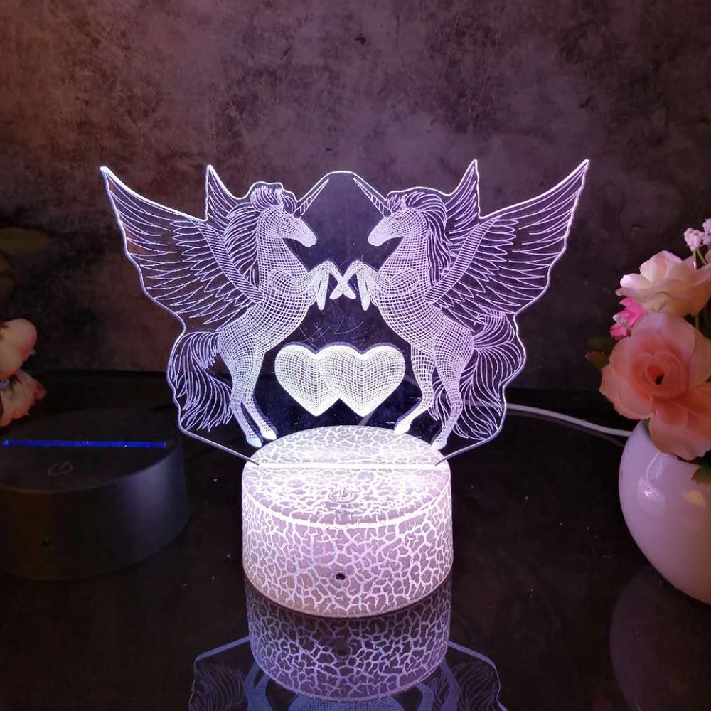 

Led 3D Night Light Unicorn9 Pattern Nightlight for Child Bedroom Decor Desk Lamp 16 Color with remote