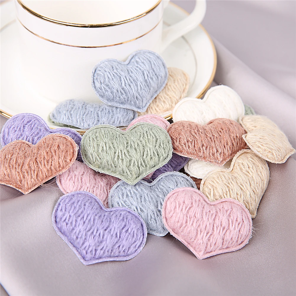 

20Pcs/Lot 4.5*3CM Furry Felt Heart Padded Patches Appliques For Craft Clothes Sewing Supplies DIY Handmade Hair Clip Accessories