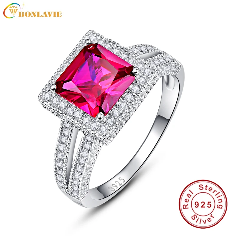 BONLAVIE красный квадратный вырез высокое качество CZ Кристалл серебро 925 пробы