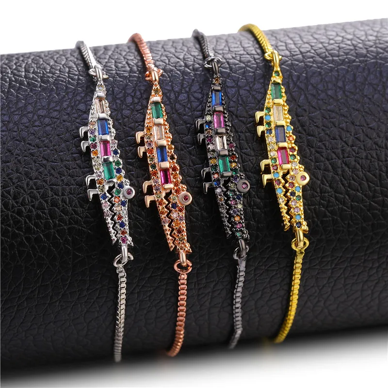 Браслеты JUWANG с подвесками из радужного циркония и крокодиловой кожи