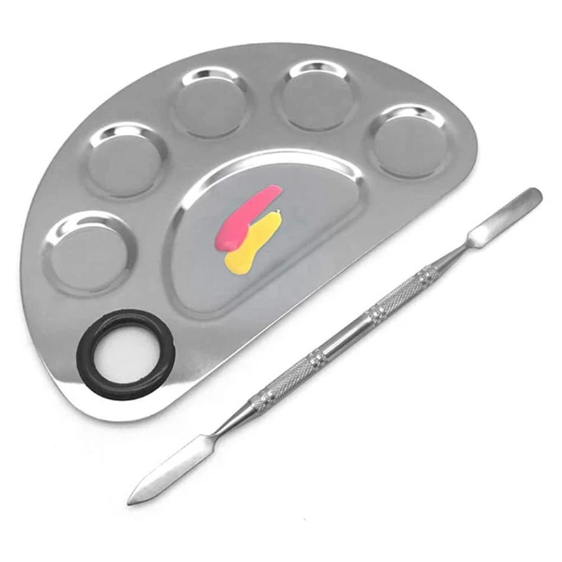 

Makeup Mixing Palette Stainless Steel Cosmetic Palette Professional Nail-Art Palette with Spatula Tool